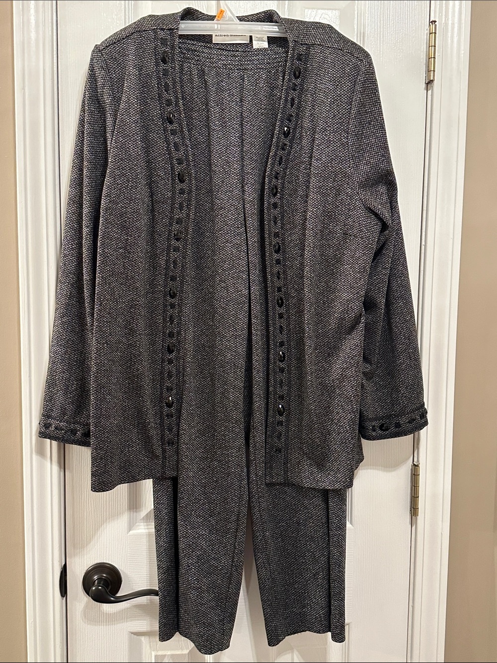 Alfred Dunner Gray and Black Open-Front Pantsuit